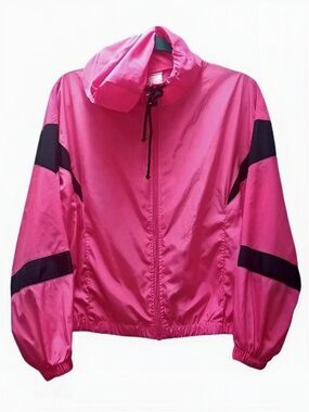Vibrant Barbie Fuschia Pink Hooded Windbreaker Bomber Jacket Women's Medium